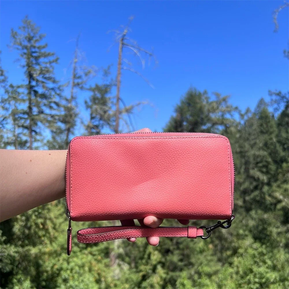 COACH Long Zip-Around Pink Pebble Leather Wallet with Silver Hardware AUTHENTIC